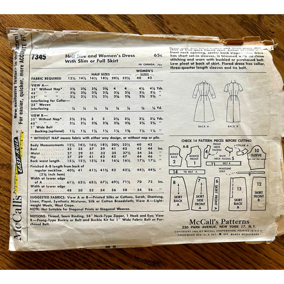 Vintage 1960s McCalls 7345 Sewing Pattern Size Med-Lg Dress Skirt COMPLETE - Picture 3 of 3